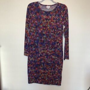 NWT LulaRoe Debbie Long Sleeve Dress Purple/Orange/Pink/Yellow Pattern Sz Med
